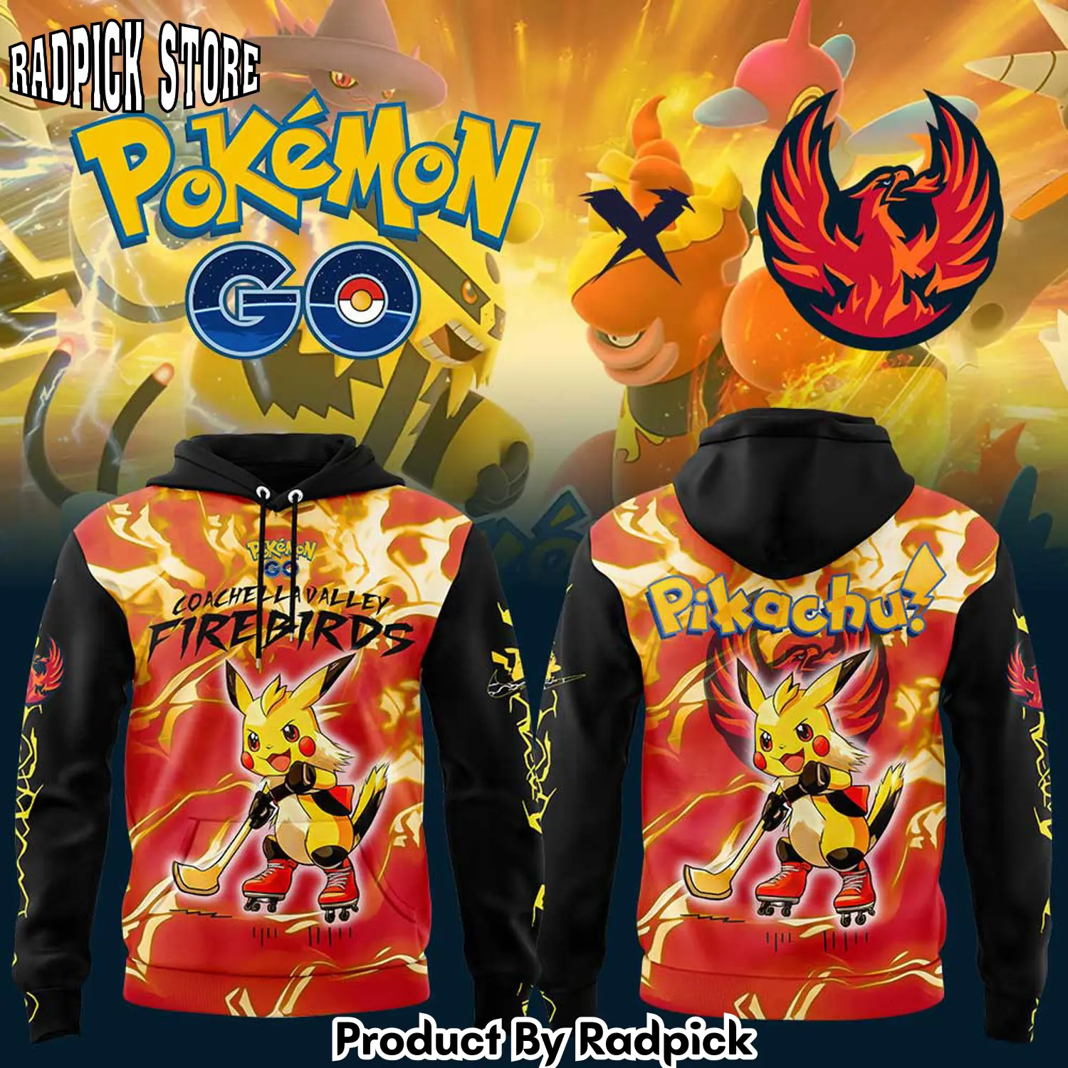 Coachella valley firebirds x pokemon go hoodie joggers hoodie and long pants set rp291816